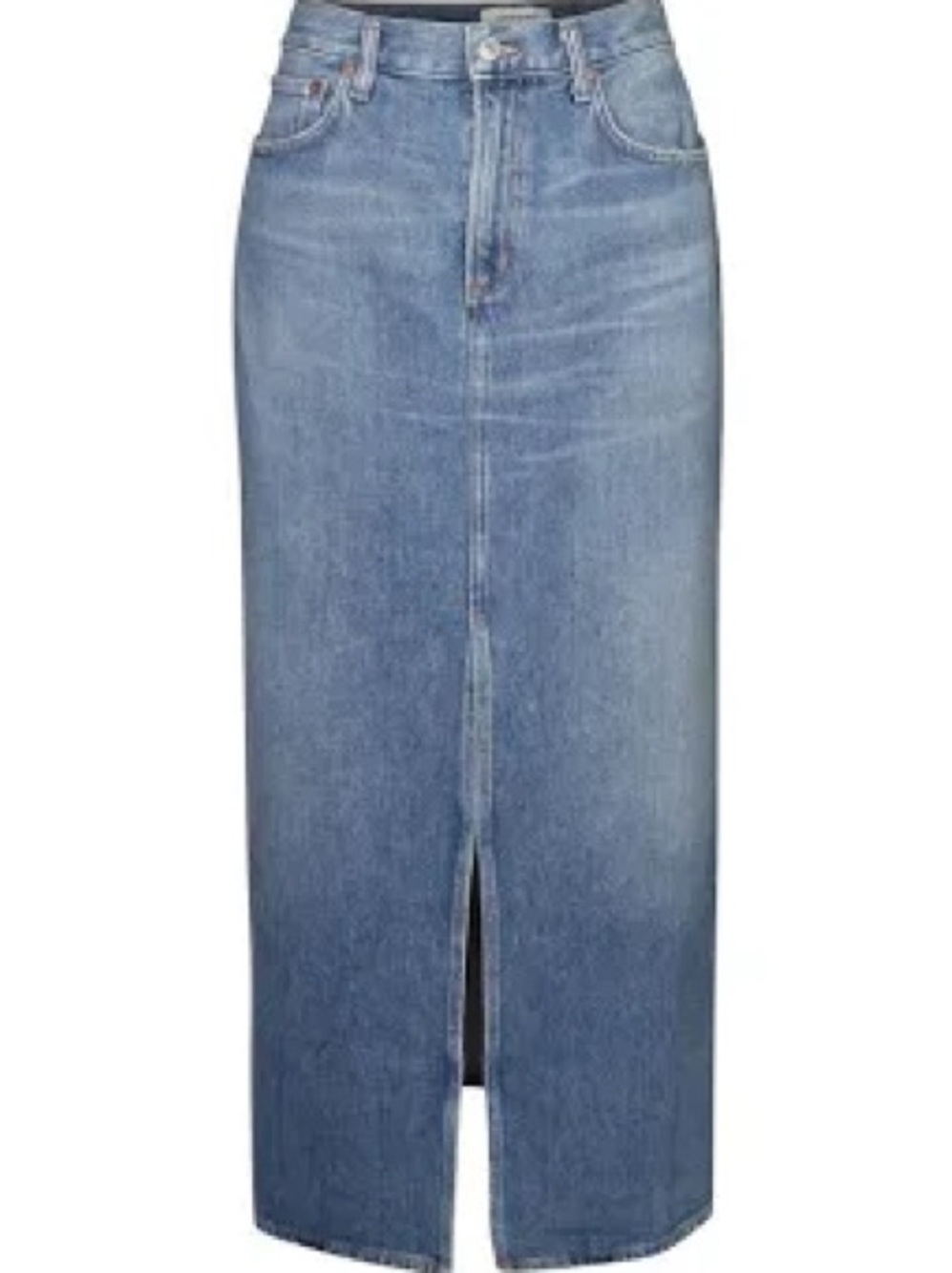 Women's Light Blue Denim Maxi Skirt with Front Slit Agolde